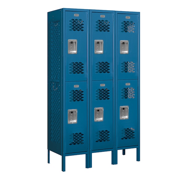 2 Tier Vented Locker, 36"Wx66"Hx15"D, 6 Door, Blue, Unassembled